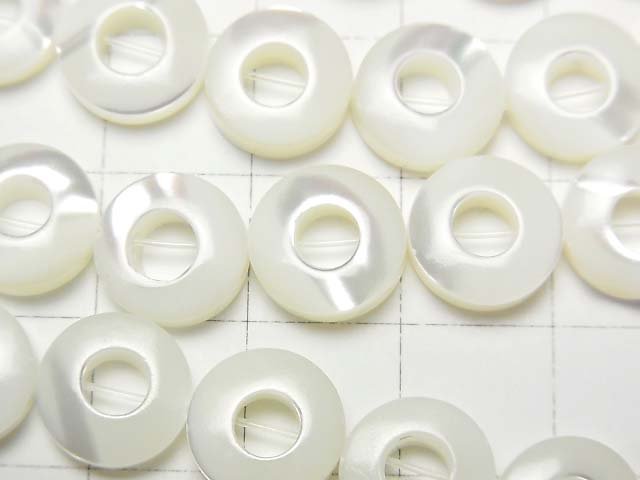 珍珠母貝白色錢幣(甜甜圈狀)10x10x3.5mm 一串珠子(約15英寸/38公分)