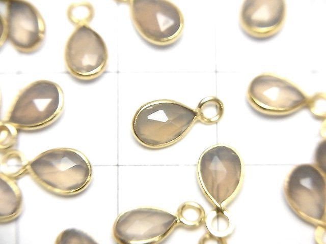 高品質灰色縞瑪瑙 AAA 級包鑲梨形 7x5mm 玫瑰切割 18KGP 4件