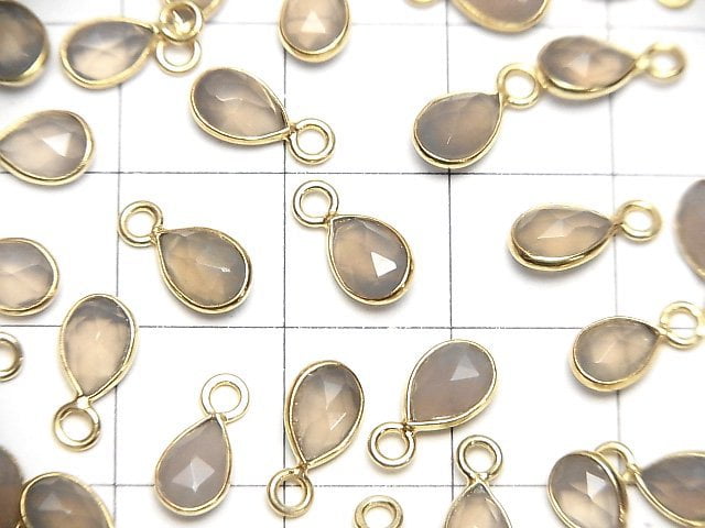Hochwertig! Grauer Onyx AAA Fassung Birnenform 7x5mm Rose Cut 18KGP 4Stück