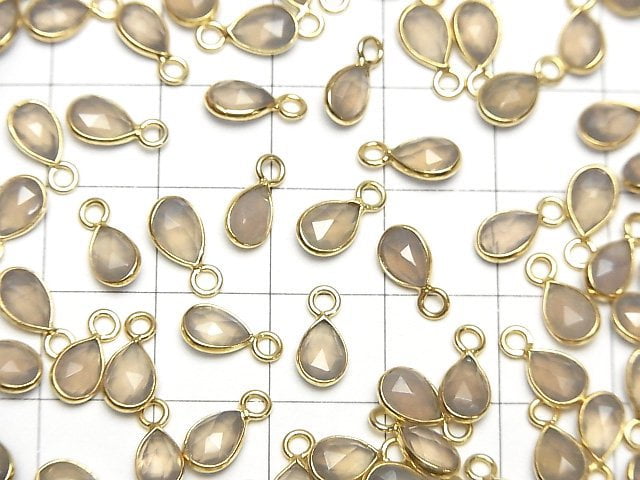 Hochwertig! Grauer Onyx AAA Fassung Birnenform 7x5mm Rose Cut 18KGP 4Stück