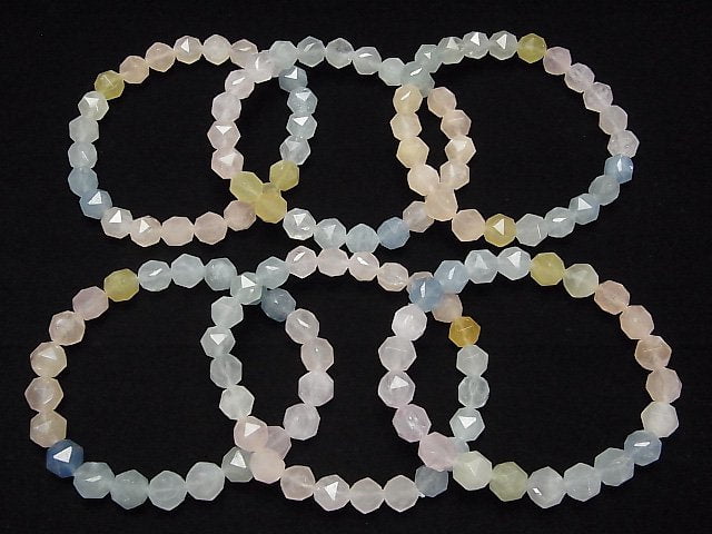Hochwertig! Berylmix (Mehrfarbiger Aquamarin) AA++ Stern Facettiert Rund 8mm Armband