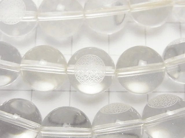 生命之花雕刻!AAA級圓形水晶8毫米、10毫米、12毫米半串或1串珠子(約15英寸/36厘米)