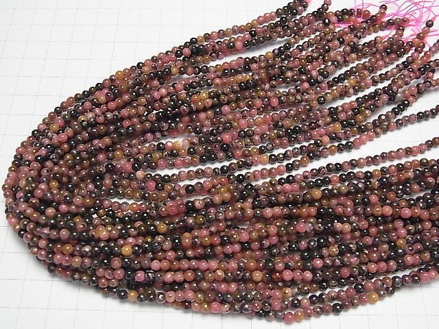 Dendritischer Rhodonit Rund 4mm 1 Strang Perlen (ca. 15 Zoll/37 cm)