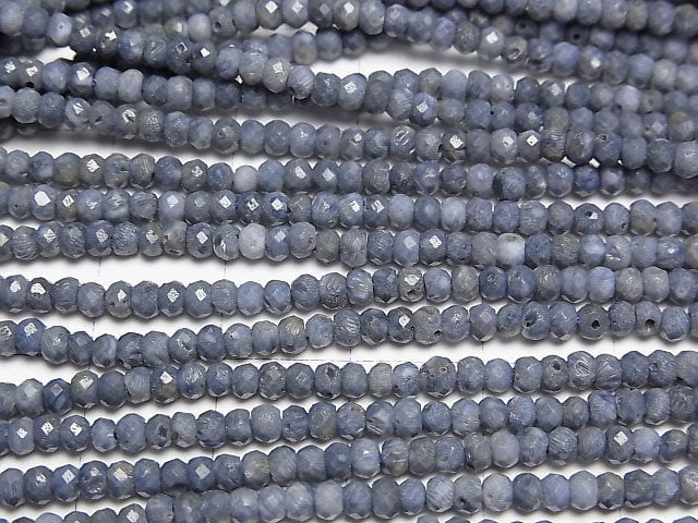 高品質!藍海綿珊瑚刻面圓鈕形扁珠 3x3x2mm 1串珠子 (約15英吋/37公分)