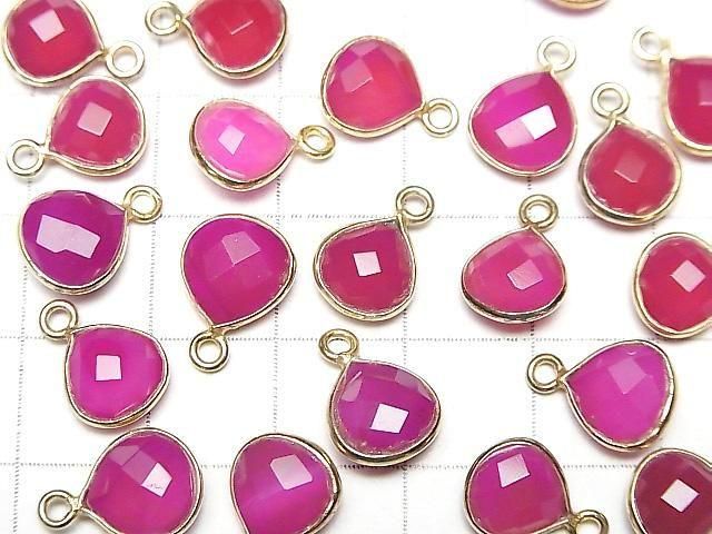 Hochwertiger Fuchsia rosa Chalcedon AAA Zargenfassung Kastanienform 9x9mm 18KGP 3 Stück