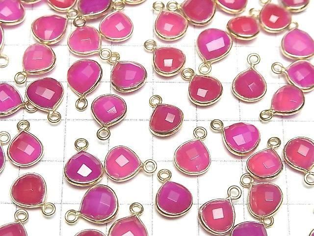 Hochwertiger Fuchsia rosa Chalcedon AAA Zargenfassung Kastanienform 9x9mm 18KGP 3 Stück