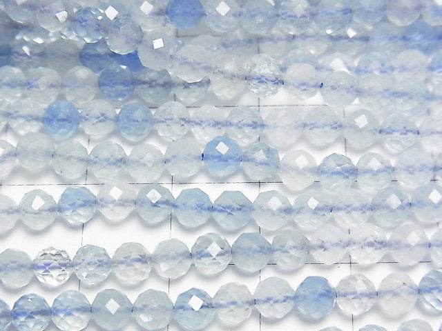 高品質!海藍寶石 AA++ 刻面圓珠 4.5mm 1串珠子 (約15英寸/36公分)