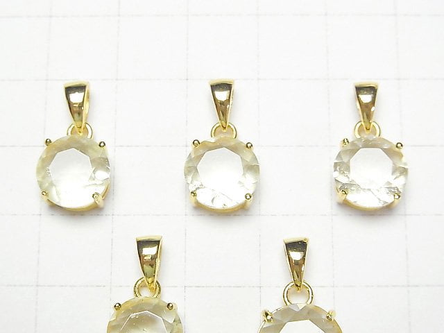 Libysches Wüstenglas Rund Facettierter Anhänger 10x10mm 18KGP 1 Stück