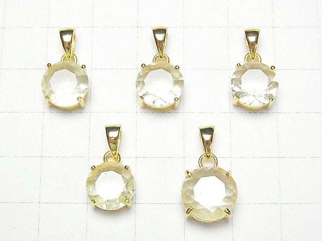 Libysches Wüstenglas Rund Facettierter Anhänger 10x10mm 18KGP 1 Stück