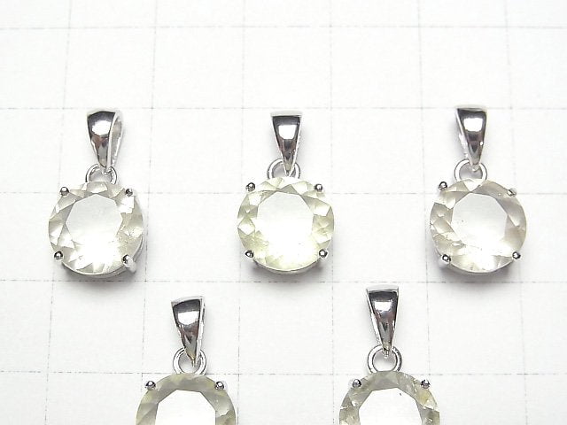 Libysches Wüstenglas Rund Facettierter Anhänger 10x10mm Silber925 1 Stück