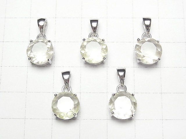 Libysches Wüstenglas Rund Facettierter Anhänger 10x10mm Silber925 1 Stück