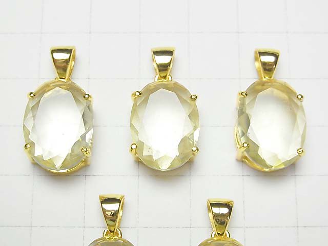 Libysches Wüstenglas Oval Facettierter Anhänger 18x13mm 18KGP 1 Stück