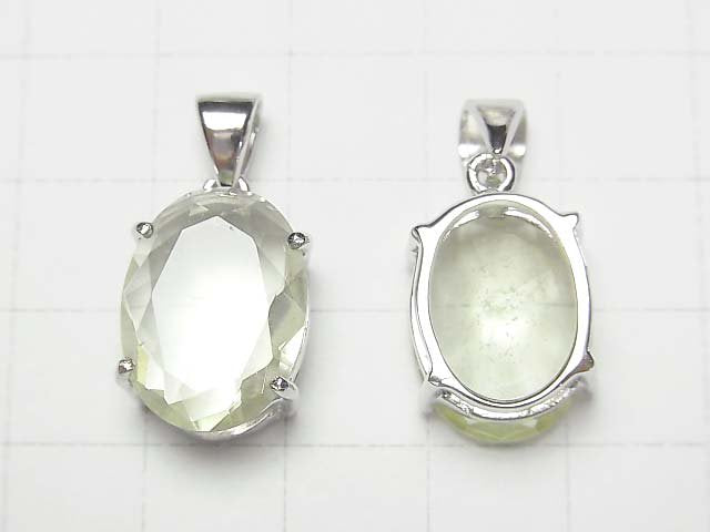 利比亞沙漠玻璃橢圓形刻面吊墜 18x13mm 純銀925 1件