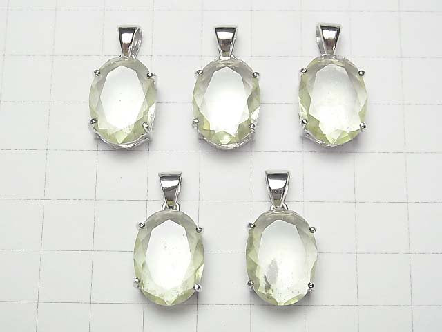 Libysches Wüstenglas Oval Facettierter Anhänger 18x13mm Silber925 1 Stück