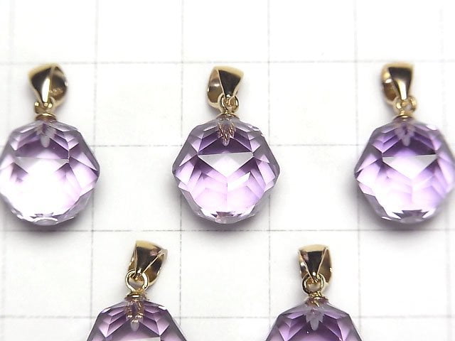 Hochwertig! Amethyst AAA Stern Facettiert Rund 12mm Anhänger 18KGP 1Stk