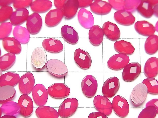 Fuchsia Pink Chalcedon AAA- oval facettierte Cabochon 6x4mm 10 Stück