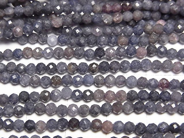 高品質!馬達加斯加藍寶石 AA+ 切面圓珠 3mm 1串珠(約15英吋/37公分)