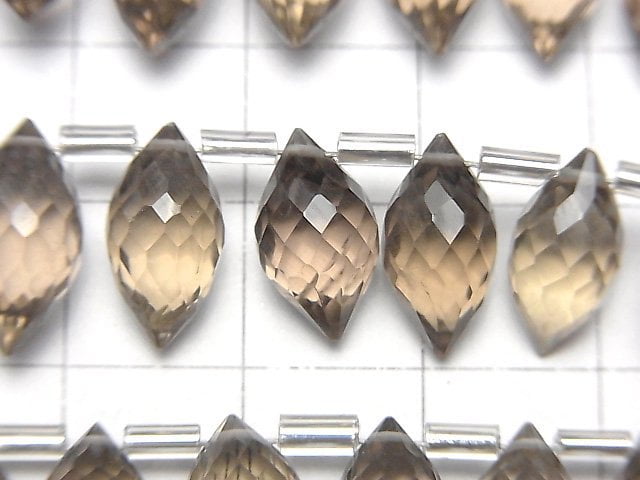 高品質煙晶 AAA - 馬眼橢圓刻面錐形珠 半串或一串(22顆)