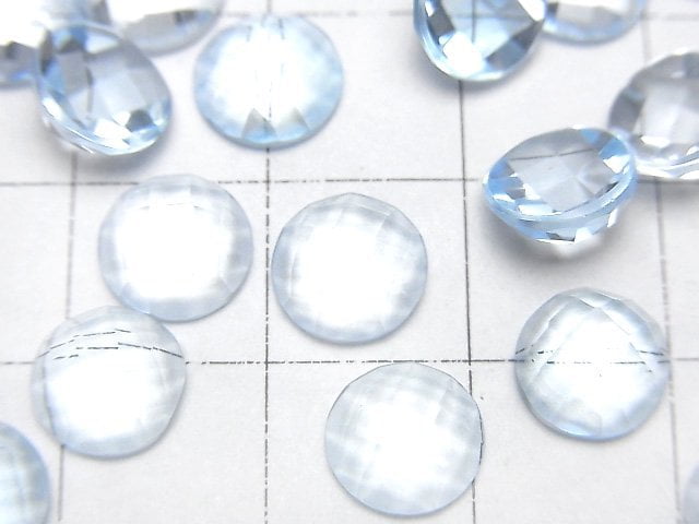 高品質天藍拓帕石 AAA 級 圓形刻面素面蛋面 8x8mm 2顆