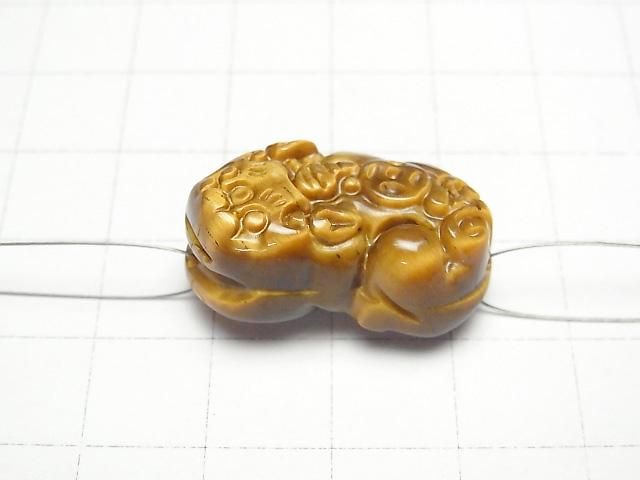 黃虎眼石 AAA 貔貅雕刻 27x15x11毫米 1對