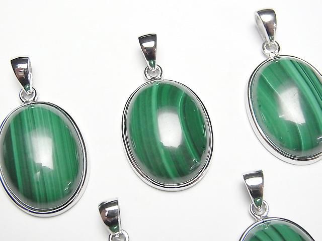 孔雀石 AAA 橢圓吊墜 20x16mm 銀925 1件