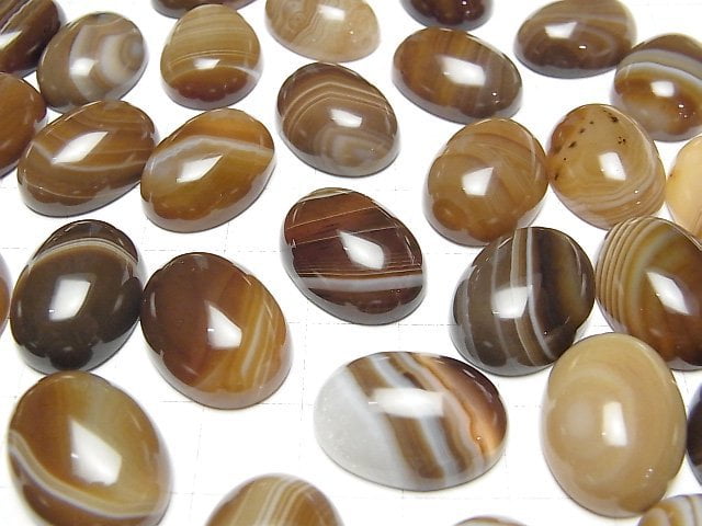 Brown Striped Agate AAA Oval Cabochon 20x15mm 2pcs