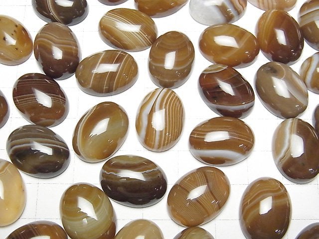 Brown Striped Agate AAA Oval Cabochon 20x15mm 2pcs