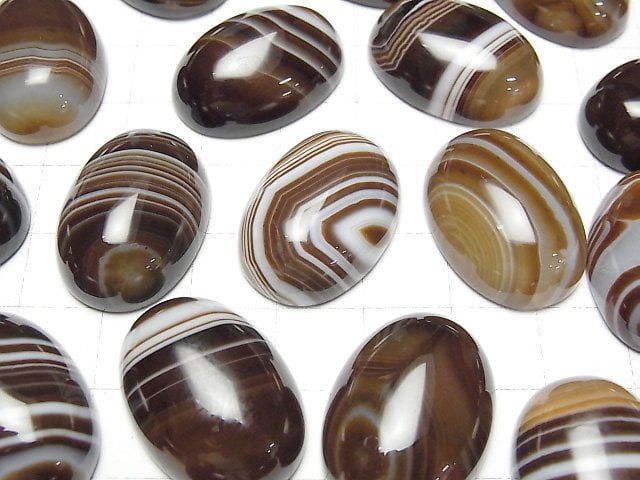 Braun gestreifter Achat AAA ovaler Cabochon 25x18mm 2 Stück