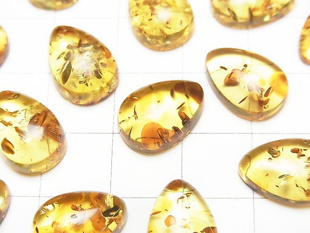 波羅的海琥珀梨形素面切割凸圓形 14x10公釐 1個