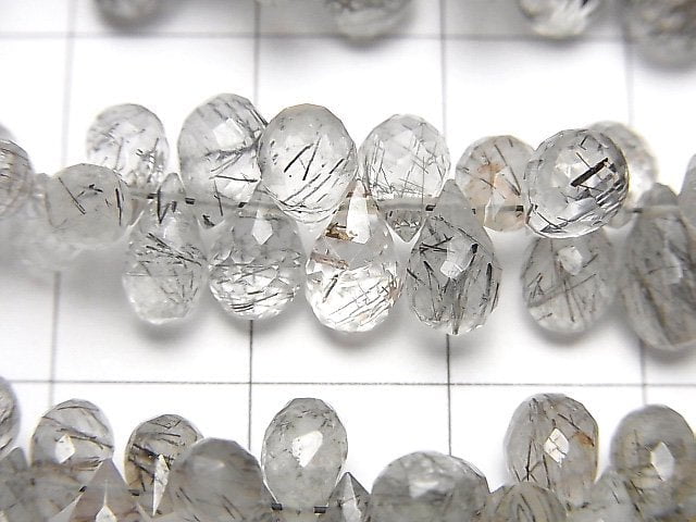 高品質碧璽石英AA++刻面水滴形刻面垂墜珠1串(約7英吋/18公分)