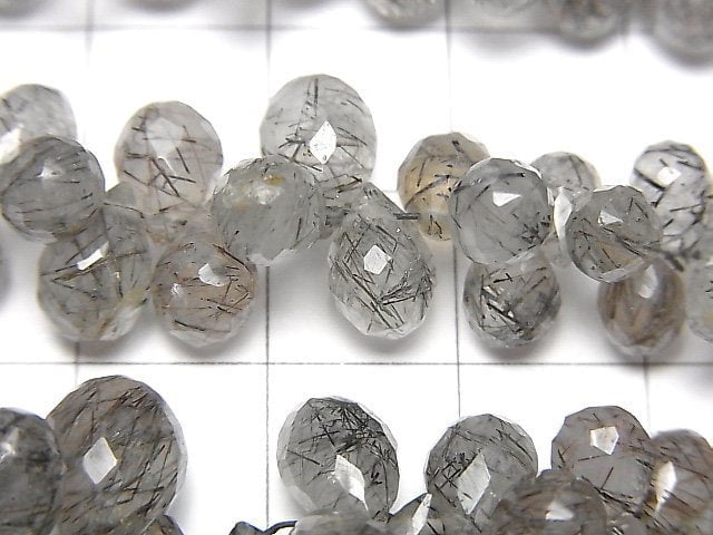 高品質電氣石石英 AA++ 水滴刻面切工 淚珠狀 1 串珠 (約 7 英吋/18 公分)