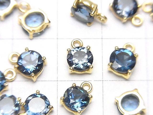 高品質倫敦藍拓帕石 AAA 級包鑲圓形刻面 6x6 公釐 18KGP 1 個