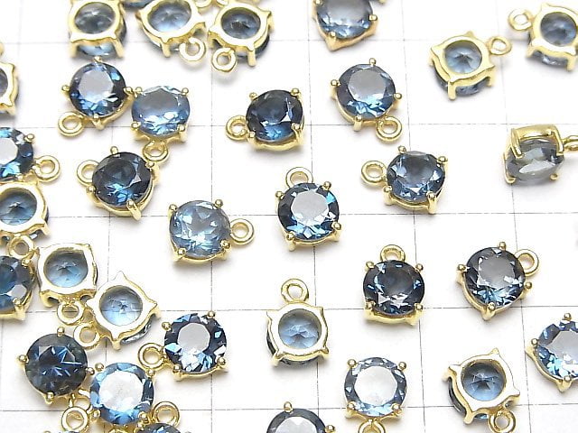Hochwertiger London Blue Topas AAA Bezel Setting Rund Facettiert 6x6mm 18KGP 1Stück