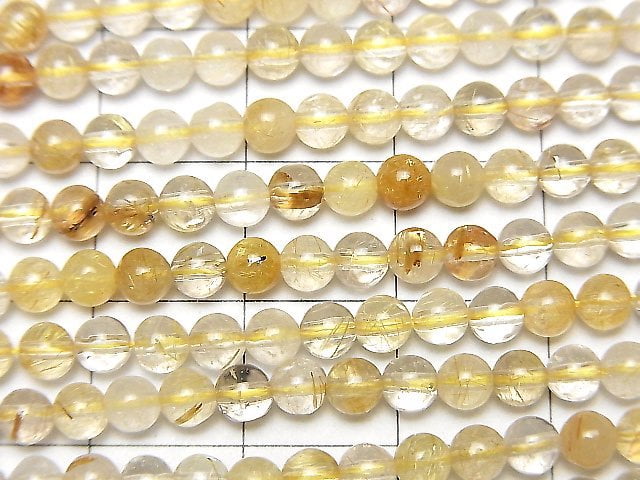 Rutilated Quartz AA+ Round 4mm 1strand beads (aprx.15inch/37cm)