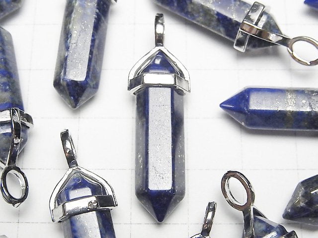 青金石 AA 雙尖墜飾 32x8x8mm 銀色 2顆