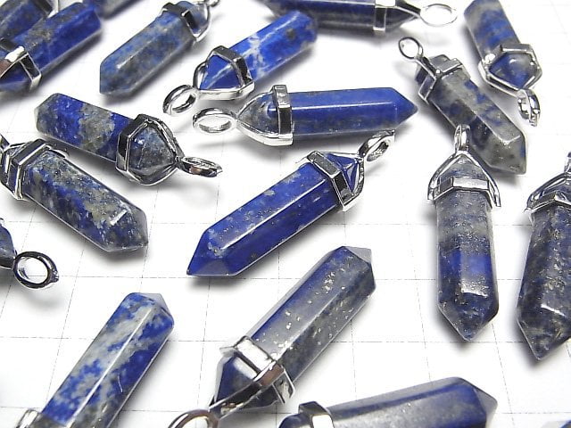 Lapislazuli AA Doppelspitzen Anhänger 32x8x8mm Silberfarbe 2Stück