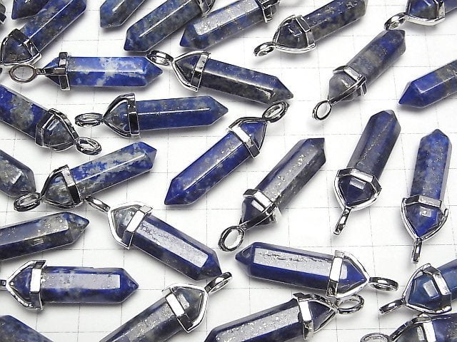 Lapislazuli AA Doppelspitzen Anhänger 32x8x8mm Silberfarbe 2Stück