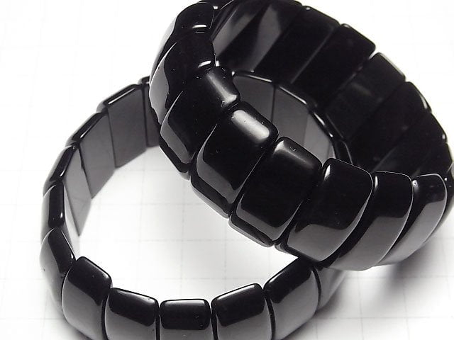 Mexikanischer schwarzer Obsidian AAA 2-Loch Rechteck 25x12x7mm Armband