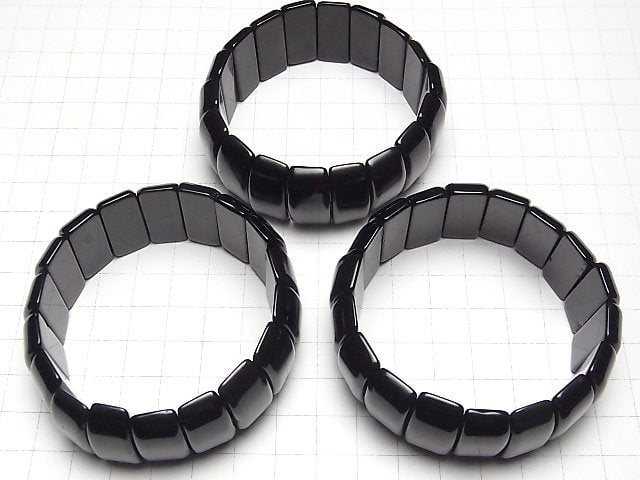 Mexikanischer schwarzer Obsidian AAA 2-Loch Rechteck 25x12x7mm Armband