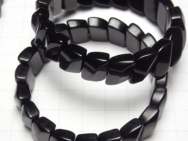 Mexikanischer schwarzer Obsidian AAA- Zwei-Loch Blatt 14x10x7mm Armband
