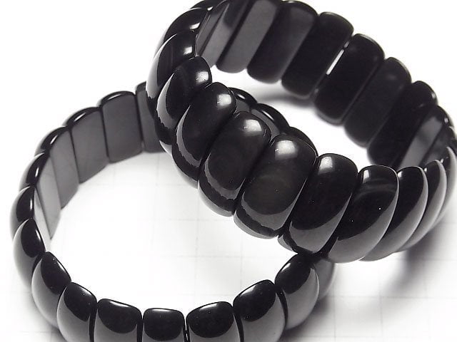 Mexikanischer schwarzer Obsidian AAA 2-Loch Oval 24x10x7mm Armband