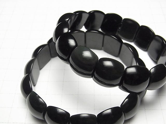 Mexikanischer schwarzer Obsidian AAA 2-Loch Oval 18x15x8mm Armband