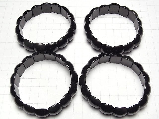 Mexikanischer schwarzer Obsidian AAA 2-Loch Oval 18x15x8mm Armband