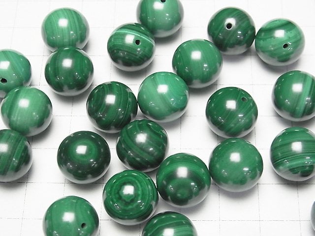 Malachit AAA Halb Durchbohrt Rund 12mm 3Stücke
