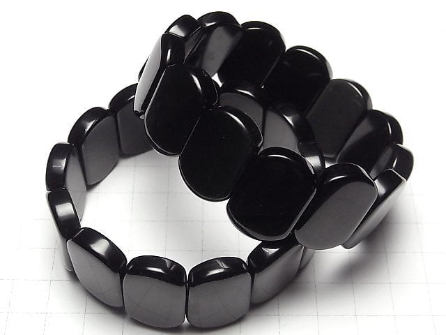Mexikanischer schwarzer Obsidian AAA 2-Loch Oval 25x17x7mm Armband