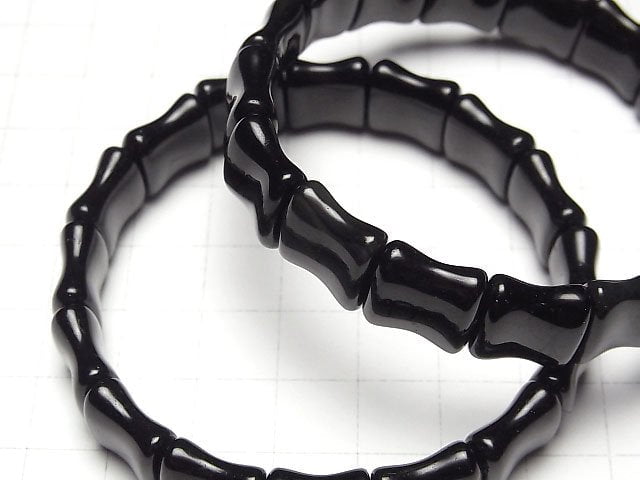Mexikanischer schwarzer Obsidian AAA 2-Loch Bambus 13x12x6mm Armband