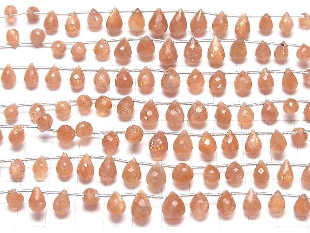 Hochwertiger Sonnenstein AA++ Tropfen facettierte Briolette 1Strang Perlen (20Stück)
