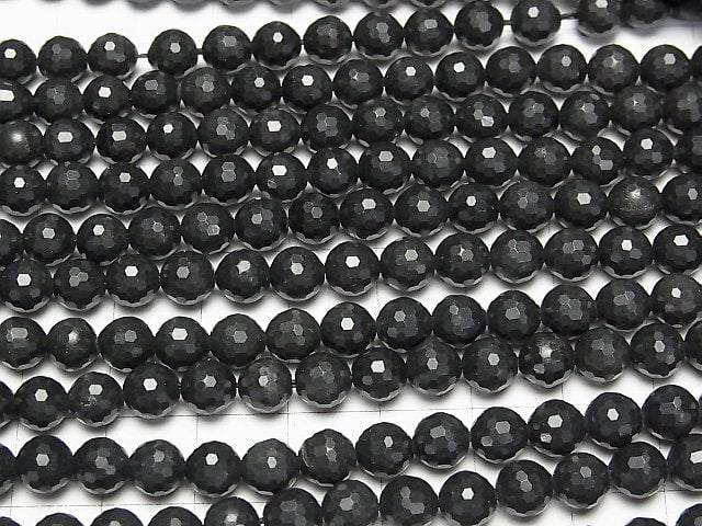 Hochwertig! Russischer Shungit AAA 128-facettiert rund 6mm 1Strang Perlen (ca. 14 Zoll/35 cm)