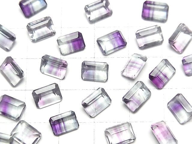 Hochwertiger Bicolor-Fluorit AAA lose Steine rechteckig facettiert 8x6mm 1Stück