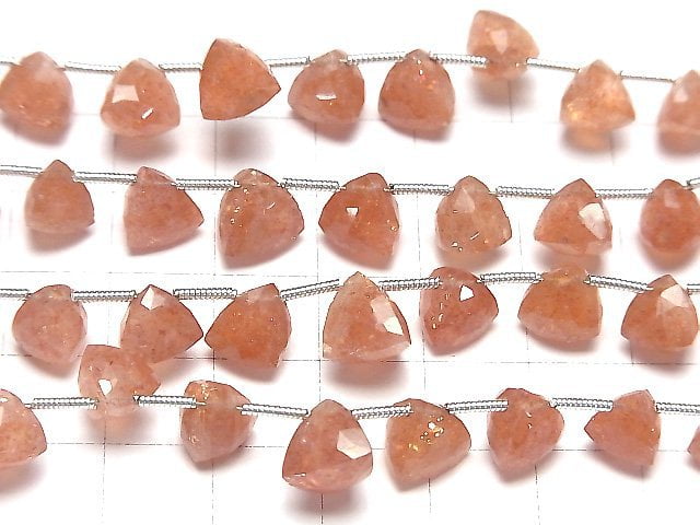 Hochwertiger Sonnenstein AA++ 3D-Dreiecksschliff 1Strang Perlen (19 Stück)